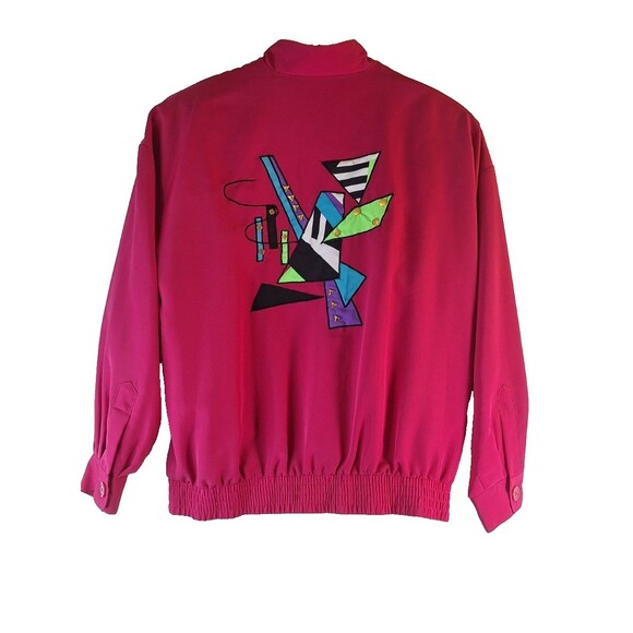 Vtg  Abstract Pink Windbreaker Jacket Women's Sz 8P Blouson 80's 90's Barbiecore - Picture 2 of 6
